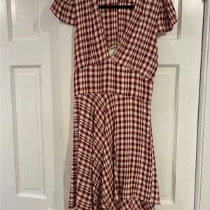 Reformation Burgundy Gingham Cap Sleeve Cutout Mini Dress